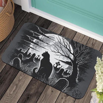 Gothic Graves and Black Cat Doormat for Halloween-MoonChildWorld
