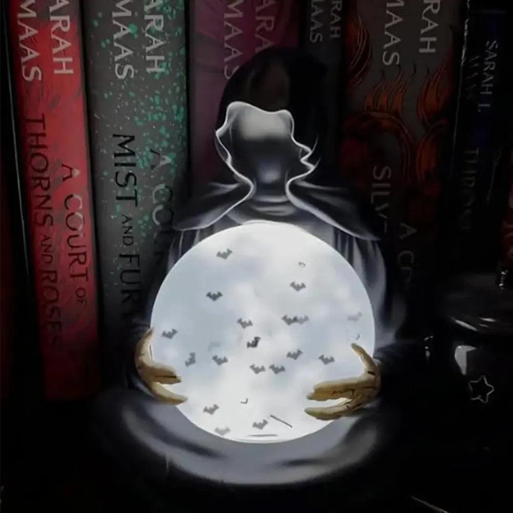 Gothic Grim Reaper Statue with Flying Bats Crystal Ball - LED Light Water Globe Halloween Decor-MoonChildWorld