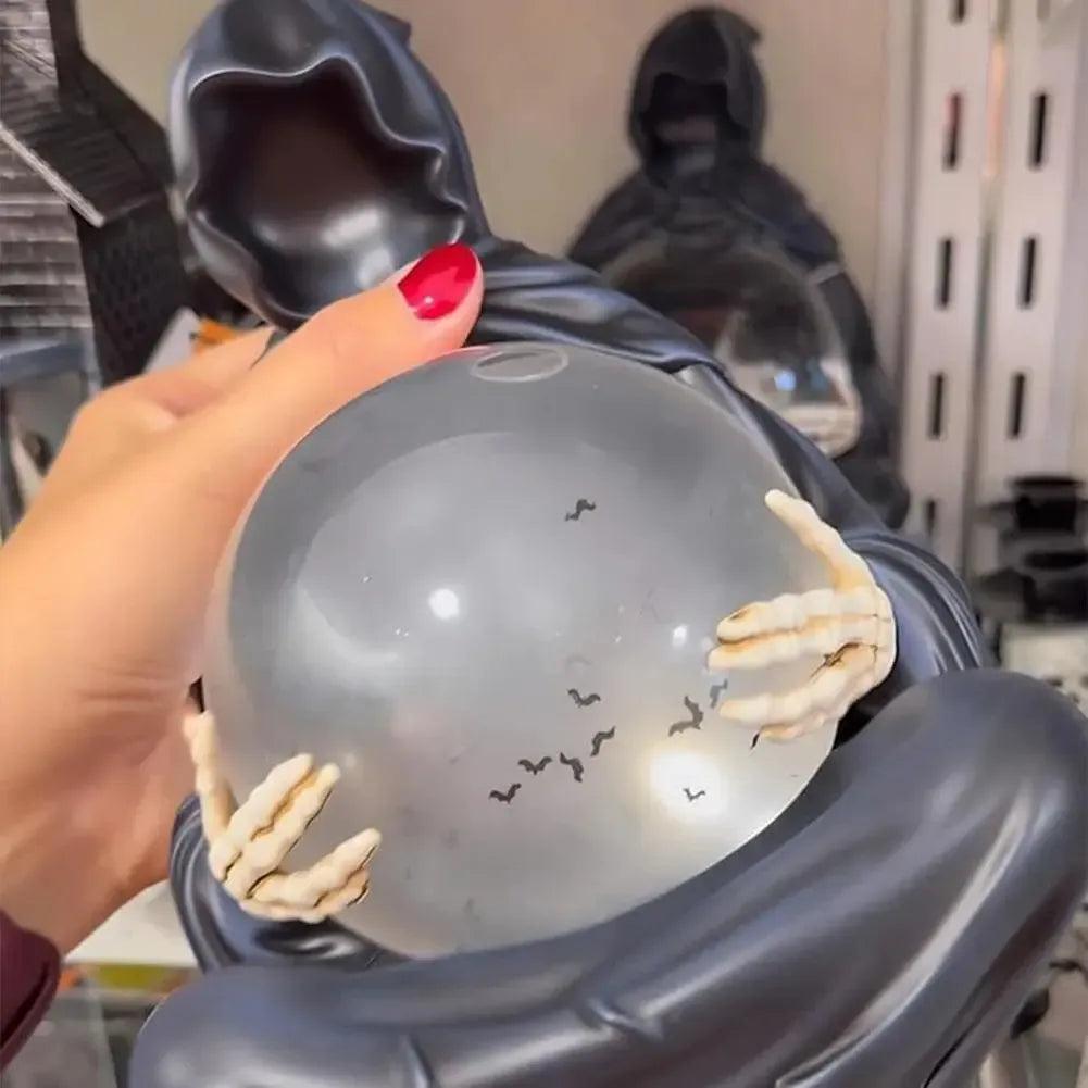 Gothic Grim Reaper Statue with Flying Bats Crystal Ball - LED Light Water Globe Halloween Decor-MoonChildWorld