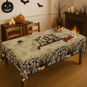 Gothic Halloween Witch Castle Pumpkin Tablecloth Spooky Decorations-MoonChildWorld