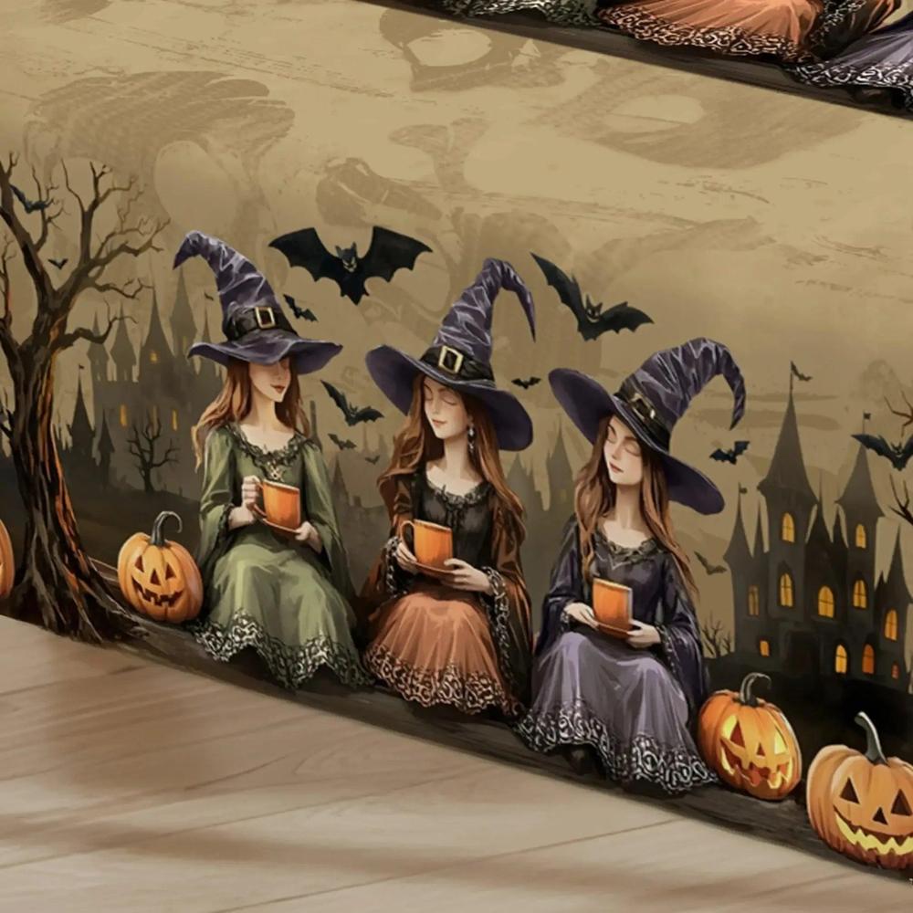 Gothic Halloween Witch Castle Pumpkin Tablecloth Spooky Decorations-MoonChildWorld