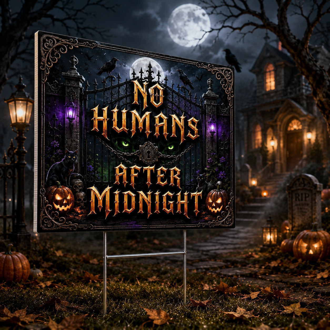 Gothic Haunted Halloween Night Witchy Yard Sign - garden display