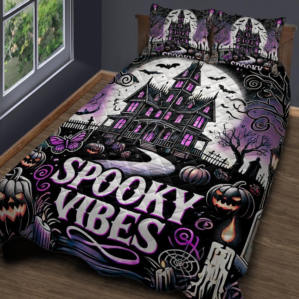 Gothic Haunted House Spooky Quilt Bedding Set for Halloween-MoonChildWorld