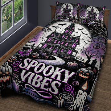 Gothic Haunted House Spooky Quilt Bedding Set for Halloween-MoonChildWorld