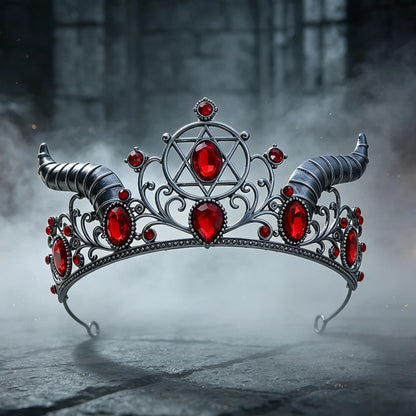 Gothic Horned Crown with Hexagram Tiara Headpiece for Halloween-MoonChildWorld