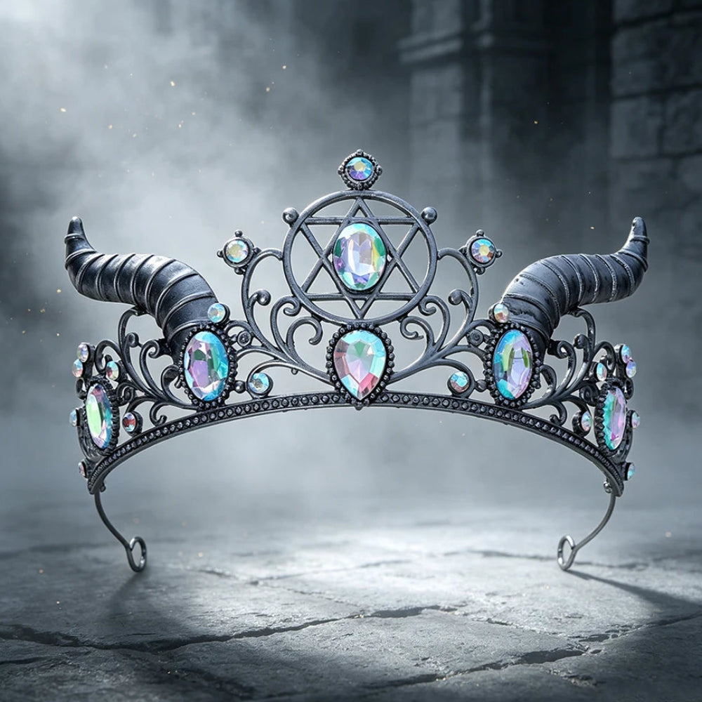 Gothic Horned Crown with Hexagram Tiara Headpiece for Halloween-MoonChildWorld