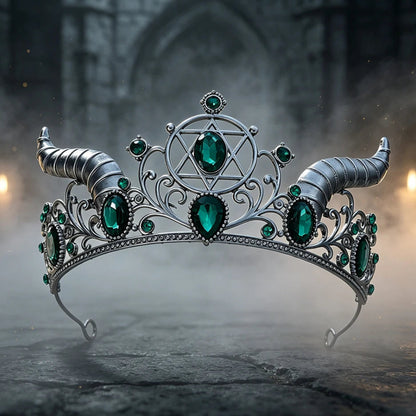 Gothic Horned Crown with Hexagram Tiara Headpiece for Halloween-MoonChildWorld