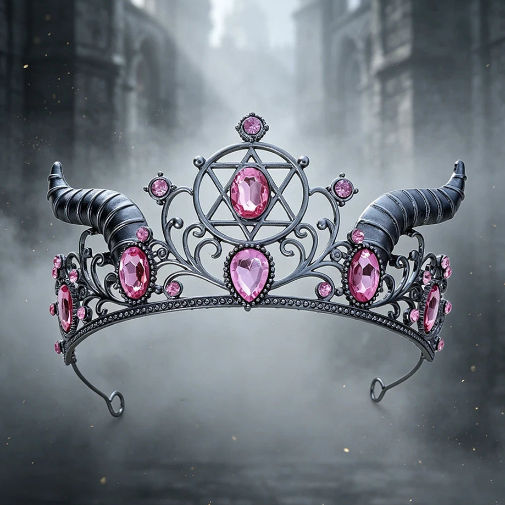 Gothic Horned Crown with Hexagram Tiara Headpiece for Halloween-MoonChildWorld