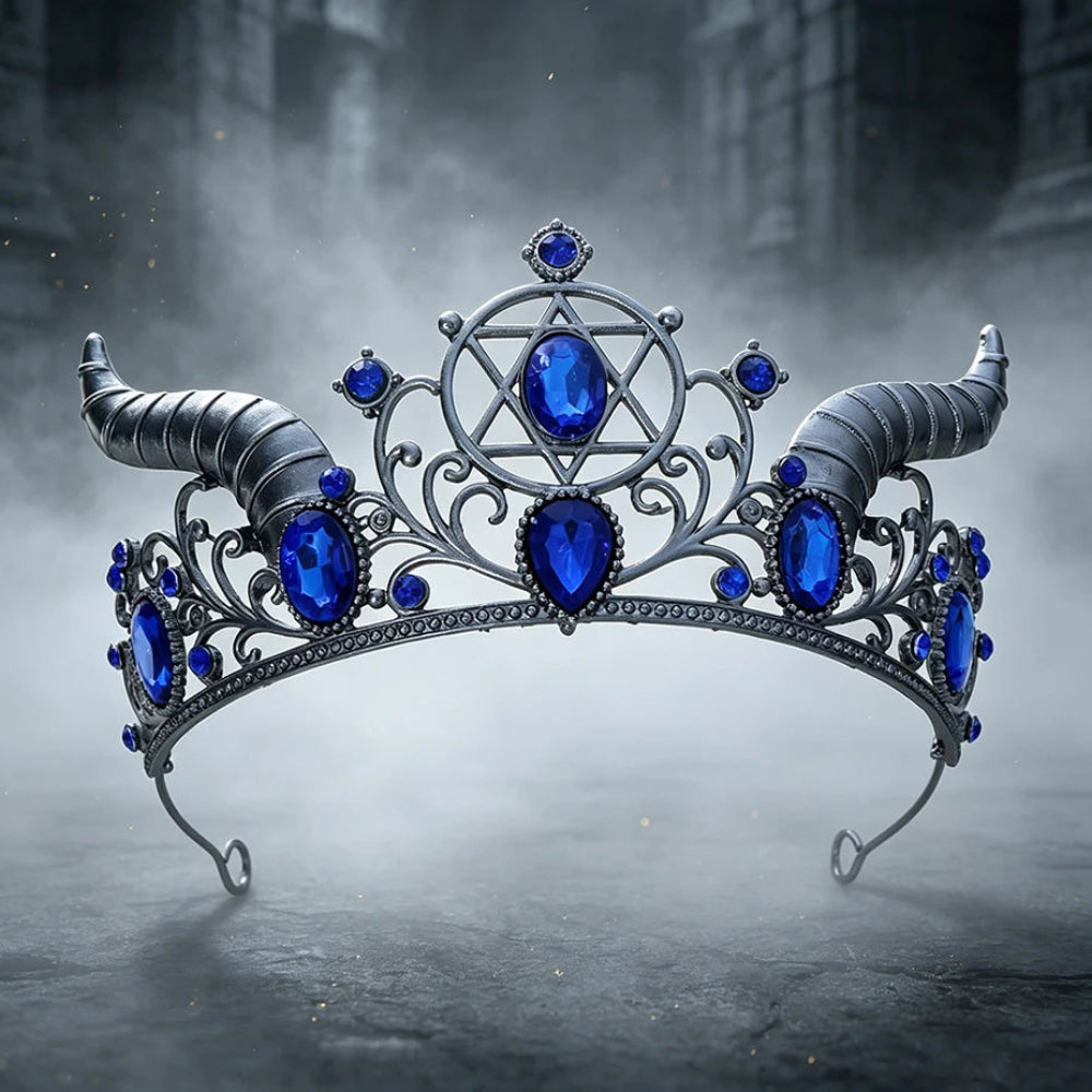 Gothic Horned Crown with Hexagram Tiara Headpiece for Halloween-MoonChildWorld