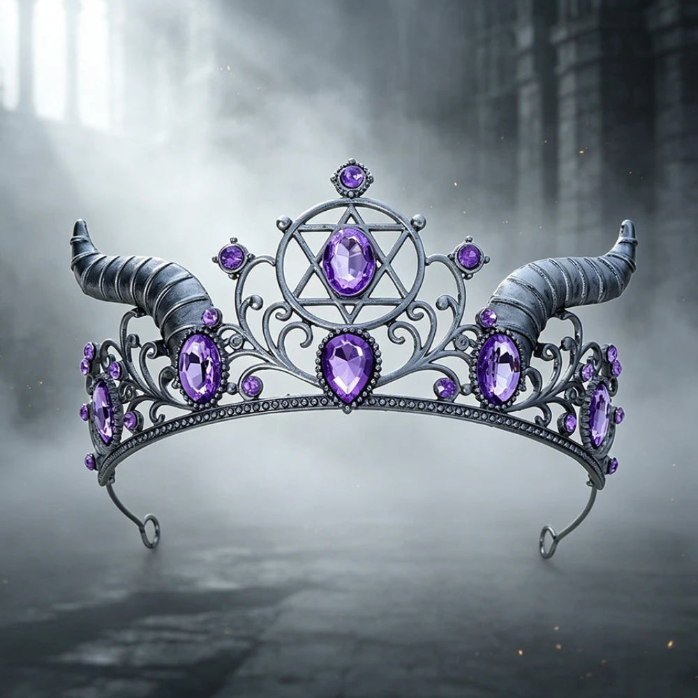 Gothic Horned Crown with Hexagram Tiara Headpiece for Halloween-MoonChildWorld
