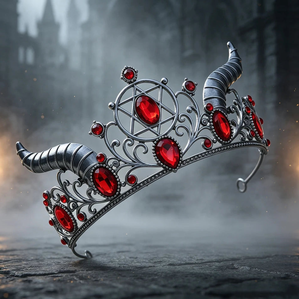 Gothic Horned Crown with Hexagram Tiara Headpiece for Halloween-MoonChildWorld