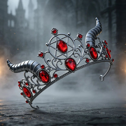 Gothic Horned Crown with Hexagram Tiara Headpiece for Halloween-MoonChildWorld