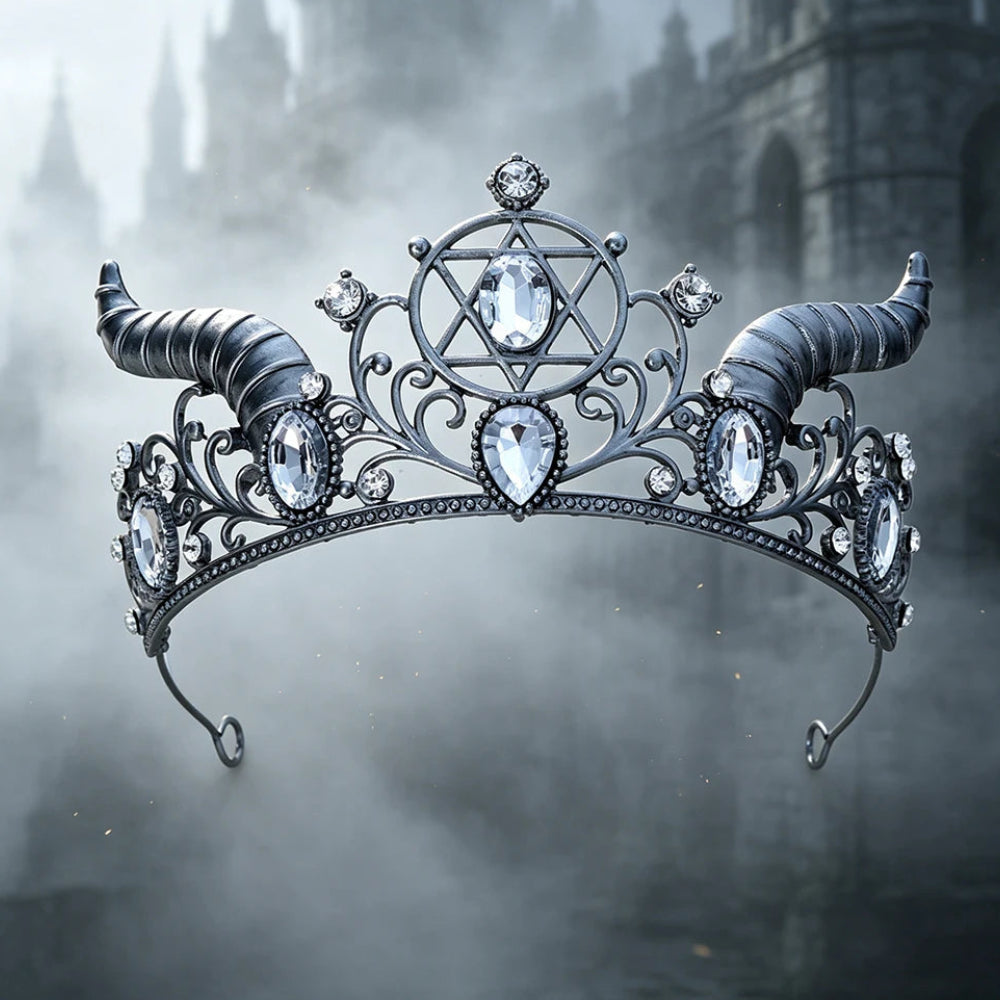 Gothic Horned Crown with Hexagram Tiara Headpiece for Halloween-MoonChildWorld