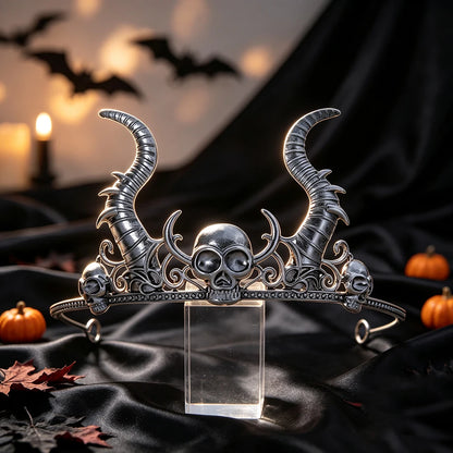 Gothic Horned Skull Tiara Crown Vintage Witch Metal Headband-MoonChildWorld