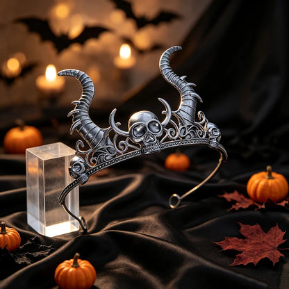 Gothic Horned Skull Tiara Crown Vintage Witch Metal Headband-MoonChildWorld