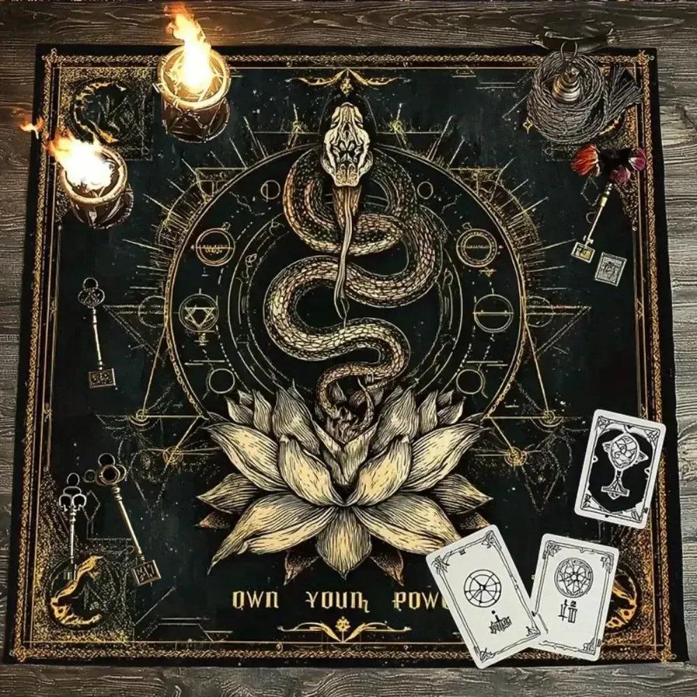 Gothic Lotus Witchy Snake Altar Cloth Wicca Tarot Tablecloth for Divination Pagan Decor-MoonChildWorld
