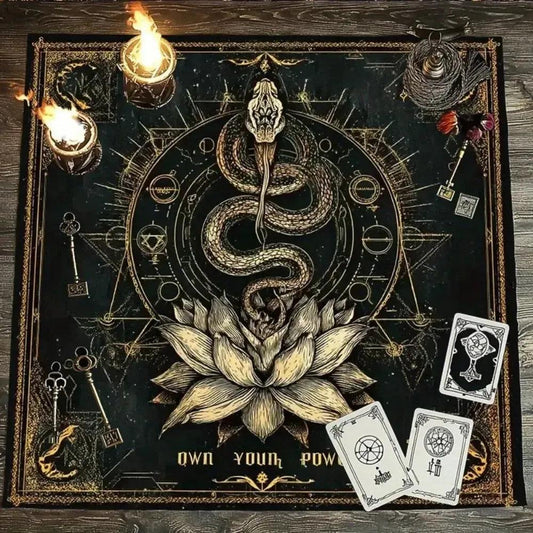 Gothic Lotus Witchy Snake Altar Cloth Wicca Tarot Tablecloth for Divination Pagan Decor-MoonChildWorld