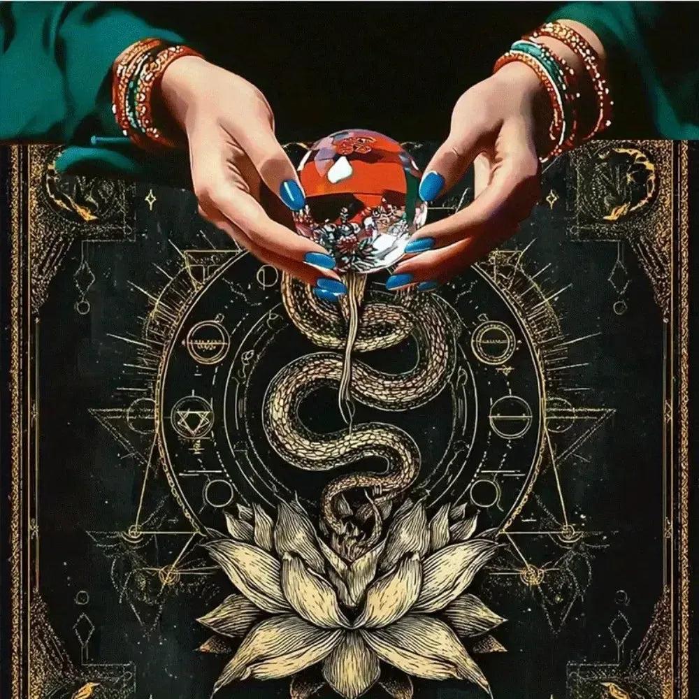Gothic Lotus Witchy Snake Altar Cloth Wicca Tarot Tablecloth for Divination Pagan Decor-MoonChildWorld