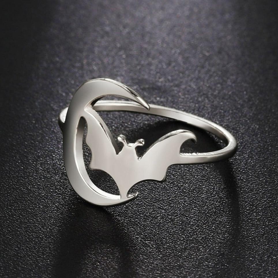 Gothic Moon Bat Ring Witch Halloween Accessories-MoonChildWorld