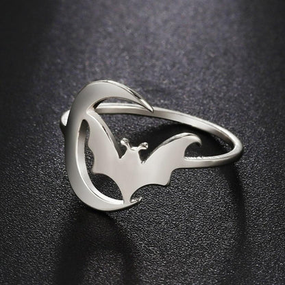 Gothic Moon Bat Ring Witch Halloween Accessories-MoonChildWorld