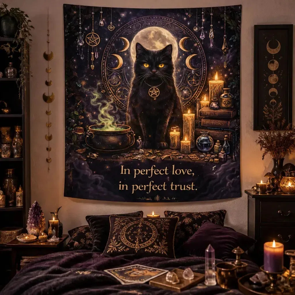 Gothic Moon Black Cat Tapestry – Witchy Gothic Wiccan Wall Hanging_mockup_1.webp