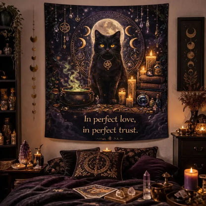 Gothic Moon Black Cat Tapestry – Witchy Gothic Wiccan Wall Hanging_mockup_1.webp