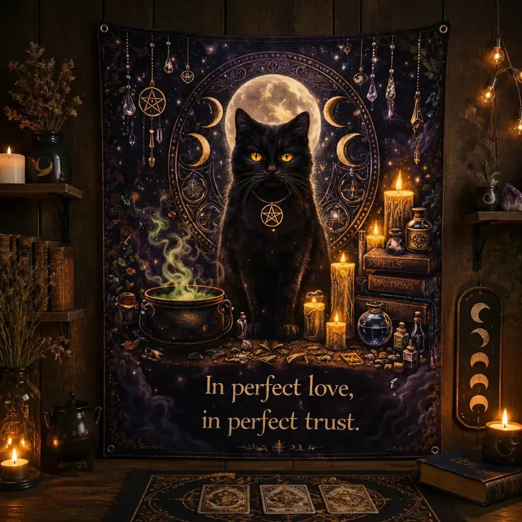 Gothic Moon Black Cat Tapestry – Witchy Gothic Wiccan Wall Hanging_mockup_2.webp