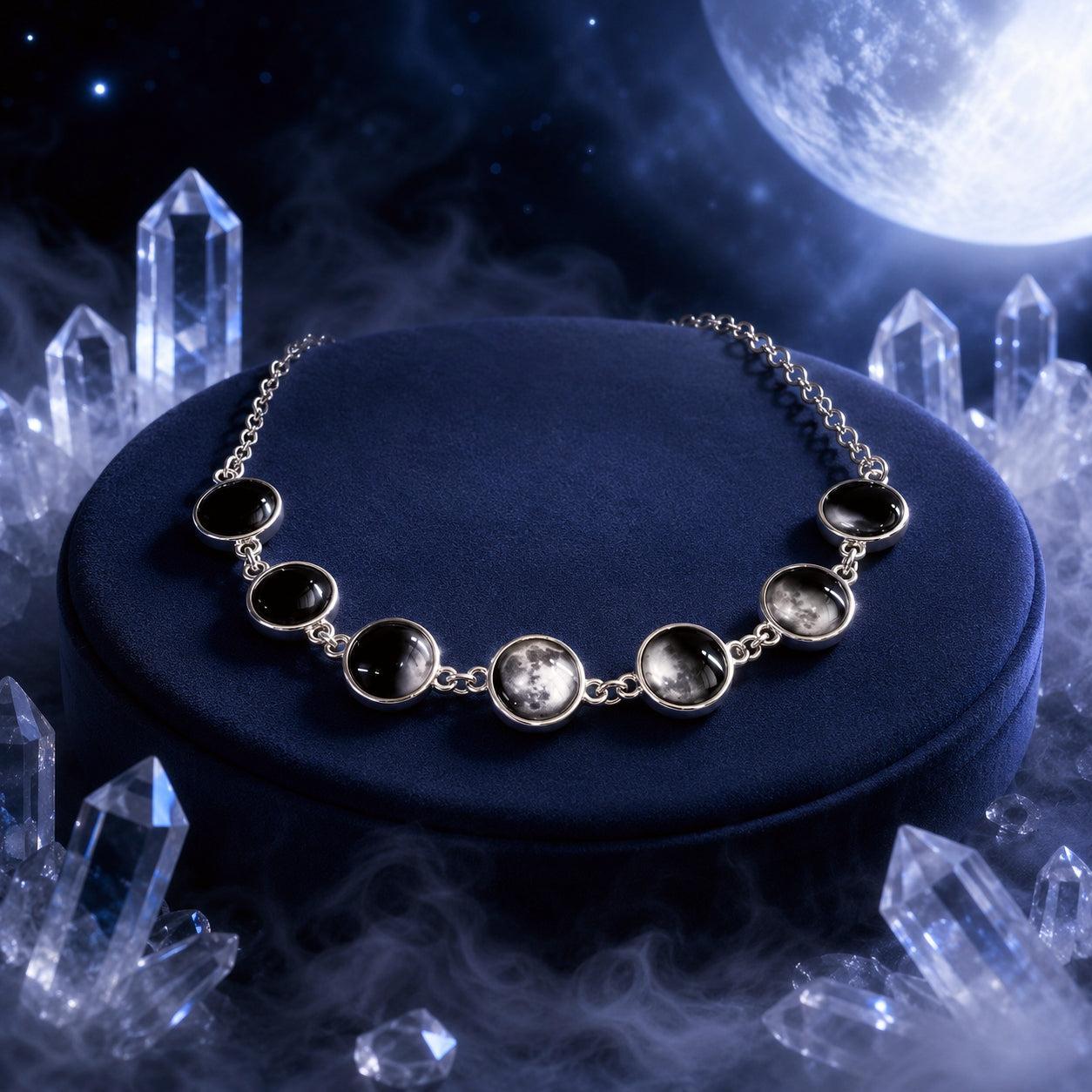 Gothic Moon Phase Choker - Lunar Cycle Celestial Necklace-MoonChildWorld