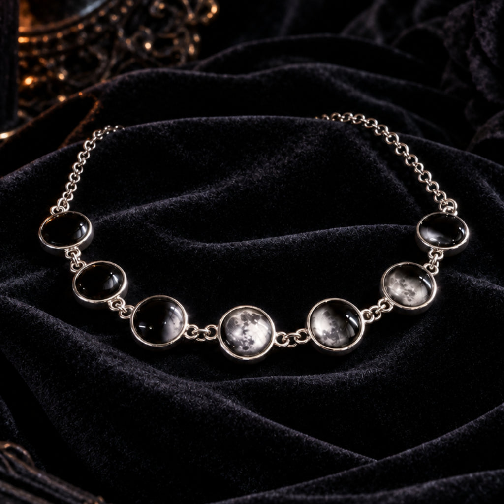 Gothic Moon Phase Choker - Lunar Cycle Celestial Necklace-MoonChildWorld