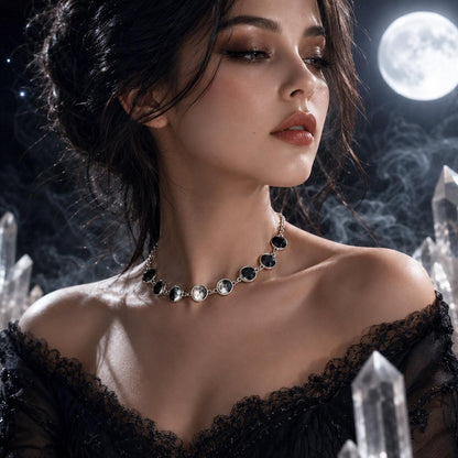 Gothic Moon Phase Choker - Lunar Cycle Celestial Necklace-MoonChildWorld
