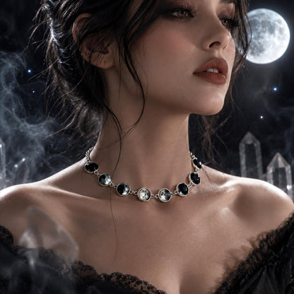 Gothic Moon Phase Choker - Lunar Cycle Celestial Necklace-MoonChildWorld
