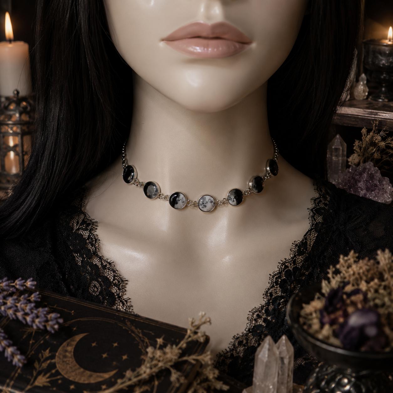 Gothic Moon Phase Choker Lunar Cycle Celestial Necklace Witch Wiccan Jewelry-MoonChildWorld