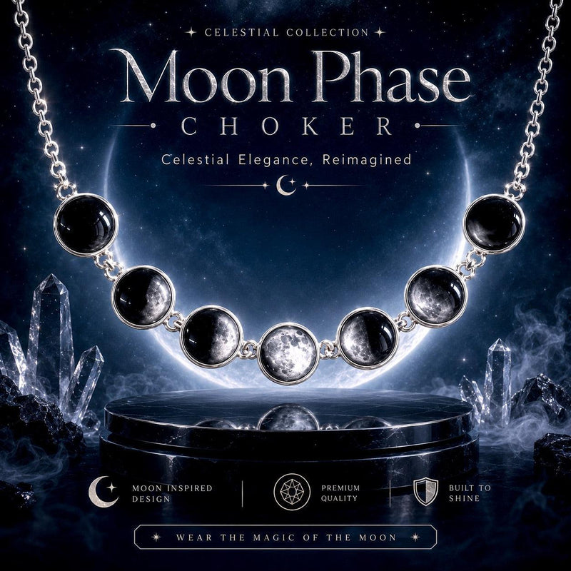 Gothic Moon Phase Choker - Lunar Cycle Celestial Necklace