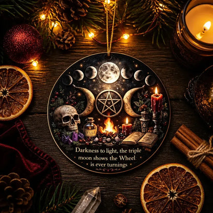 Gothic Moon Phase Triple Moon Yule Ceramic Ornament – Witchcraft Holiday Decor_mockup_3.webp
