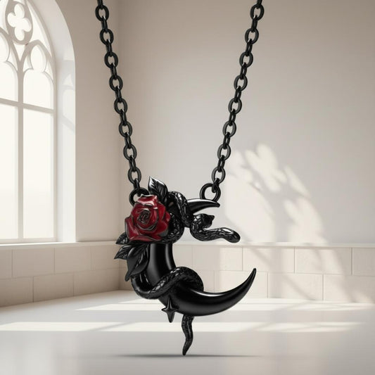 Gothic Moon Snake Necklace Witchy Jewelry-MoonChildWorld