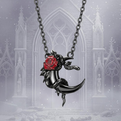 Gothic Moon Snake Necklace Witchy Jewelry-MoonChildWorld