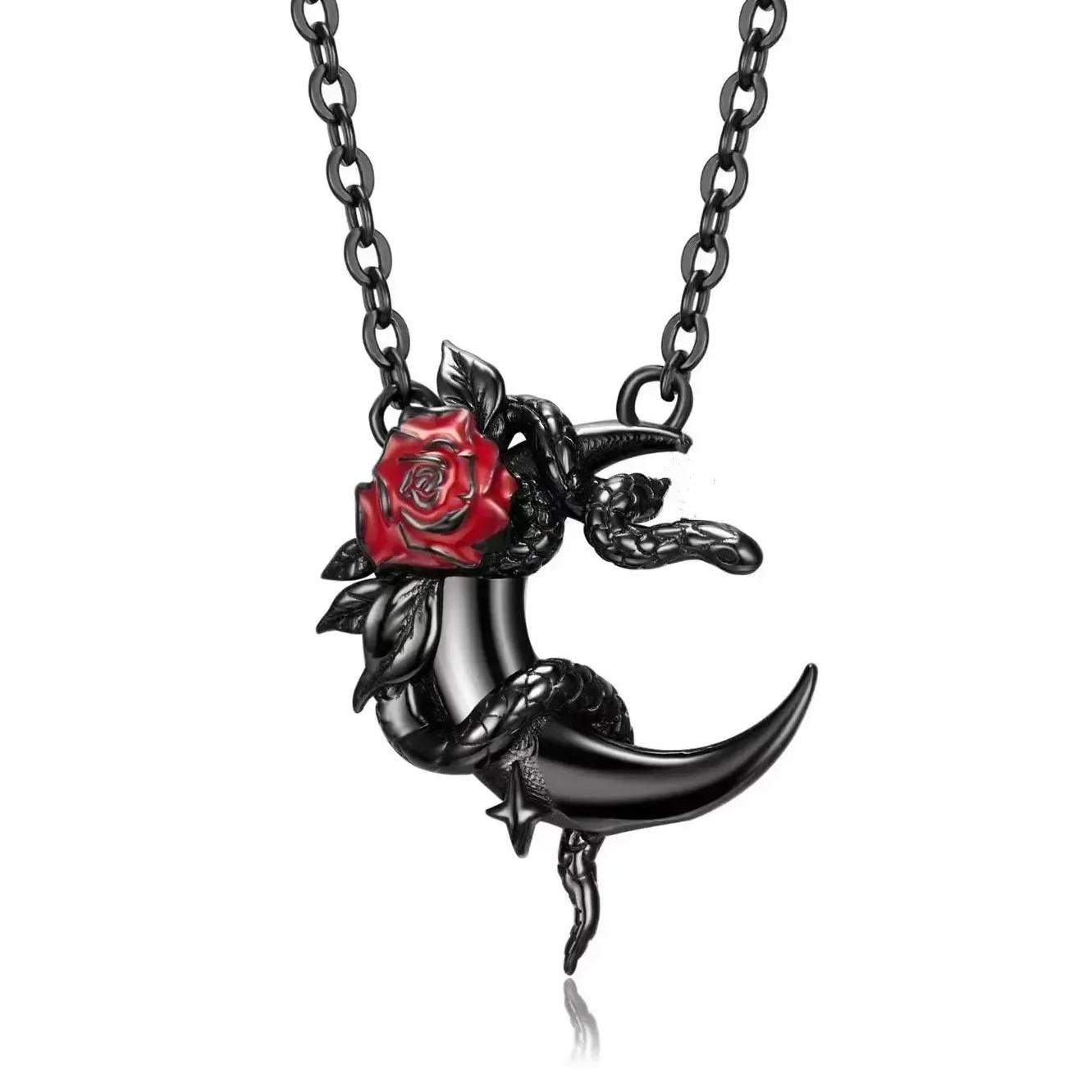 Gothic Moon Snake Necklace Witchy Jewelry-MoonChildWorld