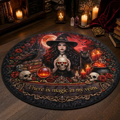 Gothic Moon Witch Round Rug Dark Crow Black Cat Wicca Carpet Halloween Home Decor_mockup_3.webp