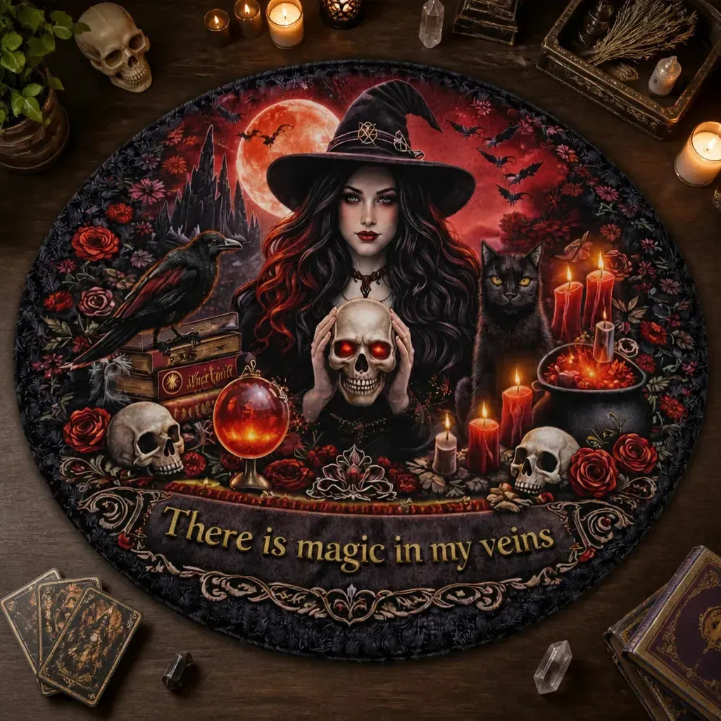 Gothic Moon Witch Round Rug Dark Crow Black Cat Wicca Carpet Halloween Home Decor_mockup_2.webp