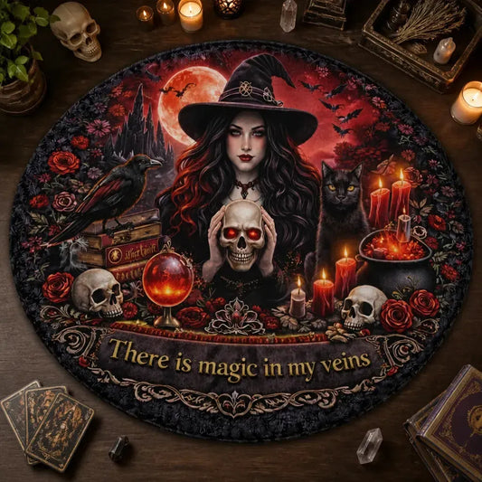 Gothic Moon Witch Round Rug Dark Crow Black Cat Wicca Carpet Halloween Home Decor_mockup_2.webp