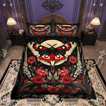 Gothic Moth Duvet Cover Set Hippie Dragonfly Bedding Set Witchy Home Decor-MoonChildWorld