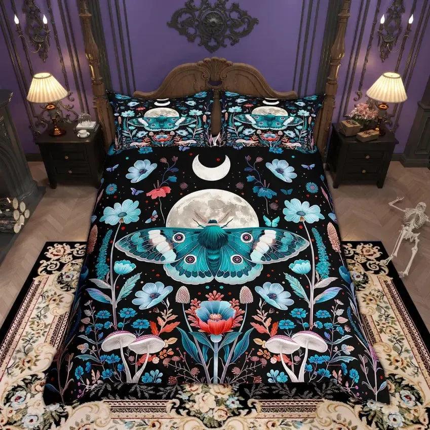 Gothic Moth Duvet Cover Set Hippie Dragonfly Bedding Set Witchy Home Decor-MoonChildWorld