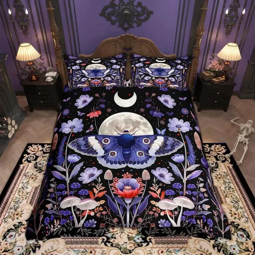 Gothic Moth Duvet Cover Set Hippie Dragonfly Bedding Set Witchy Home Decor-MoonChildWorld