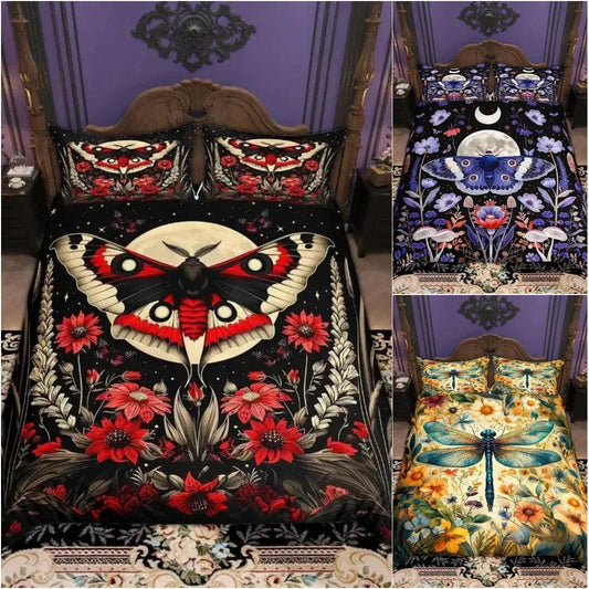 Gothic Moth Duvet Cover Set Hippie Dragonfly Bedding Set Witchy Home Decor-MoonChildWorld