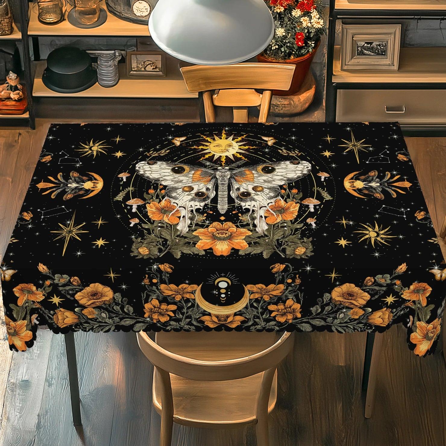 Gothic Moth Sun Moon Butterfly Witchy Tablecloth Wiccan Home Decor-MoonChildWorld
