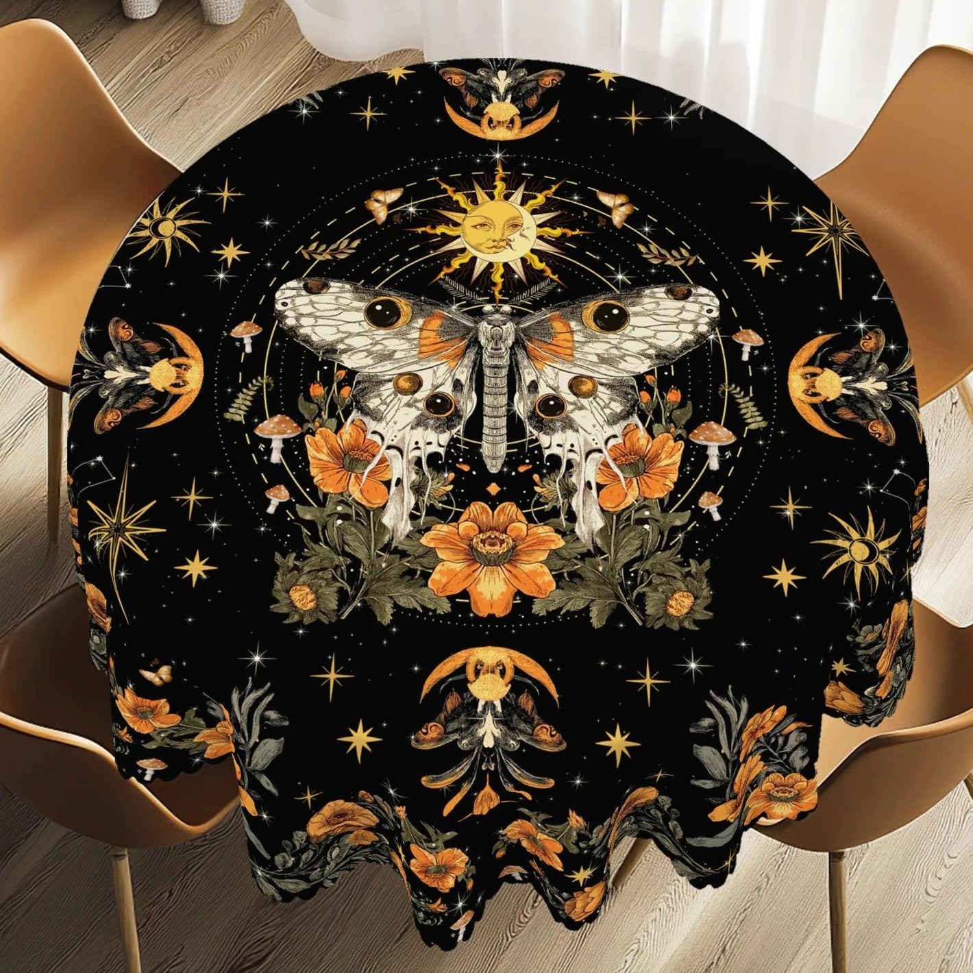 Gothic Moth Sun Moon Butterfly Witchy Tablecloth Wiccan Home Decor-MoonChildWorld