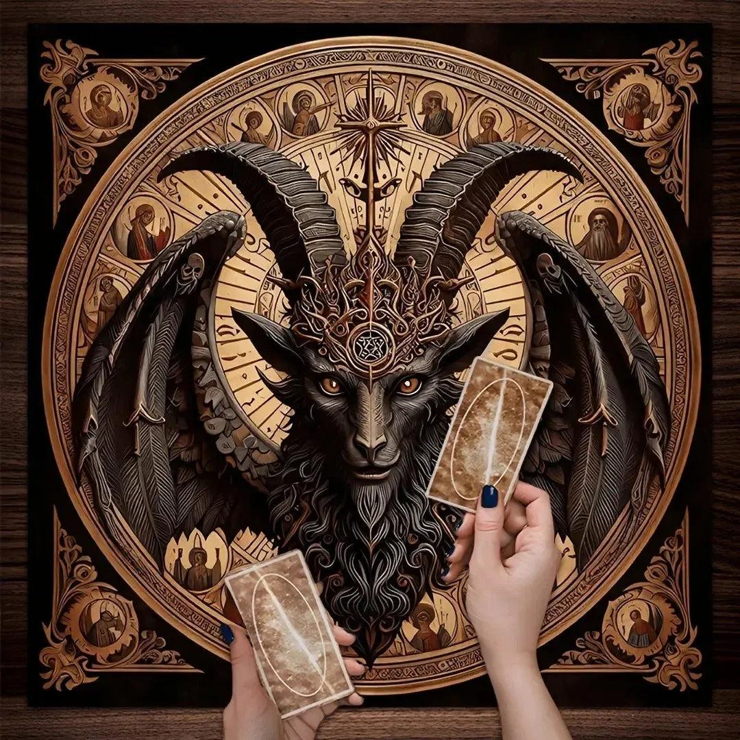 Gothic Mystic Goat Head Witchy Altar Cloth - Witchcraft Tablecloth For Tarot Reading-MoonChildWorld