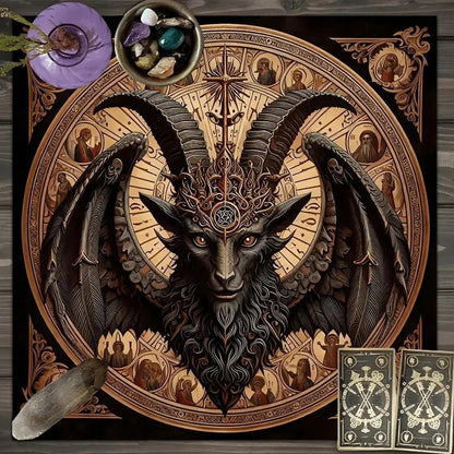 Gothic Mystic Goat Head Witchy Altar Cloth - Witchcraft Tablecloth For Tarot Reading-MoonChildWorld