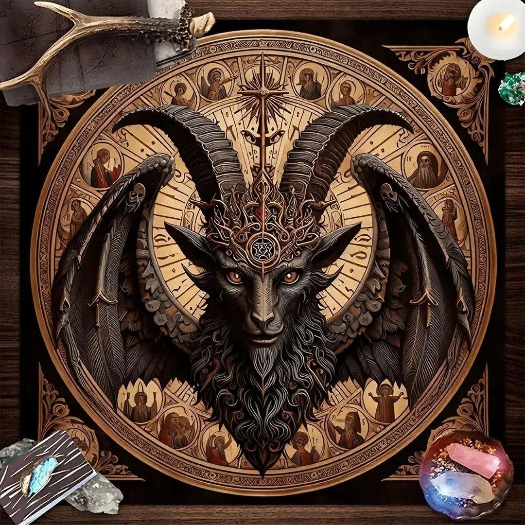 Gothic Mystic Goat Head Witchy Altar Cloth - Witchcraft Tablecloth For Tarot Reading-MoonChildWorld