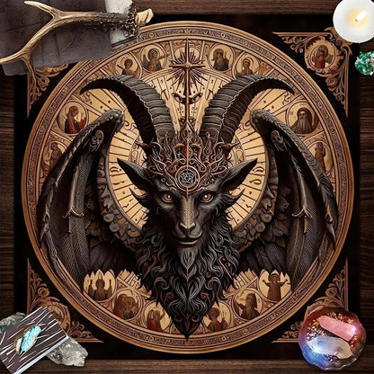 Gothic Mystic Goat Head Witchy Altar Cloth - Witchcraft Tablecloth For Tarot Reading-MoonChildWorld
